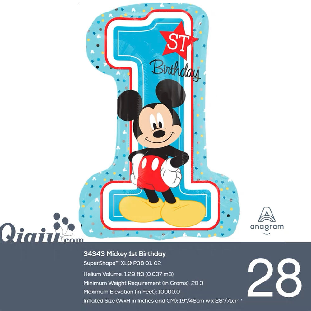 Micky 1st birthday balloon米奇1字生日氣球