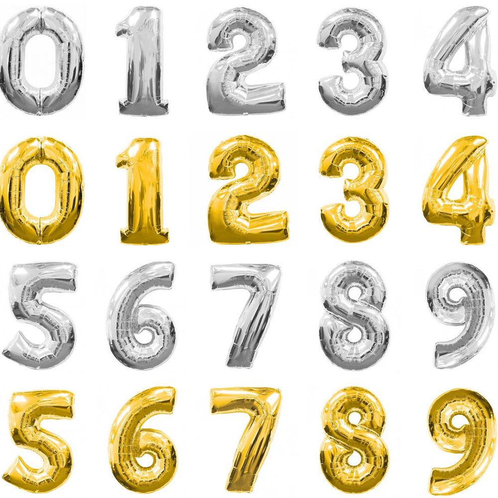 14吋金銀色數位字母氣球Number Balloons